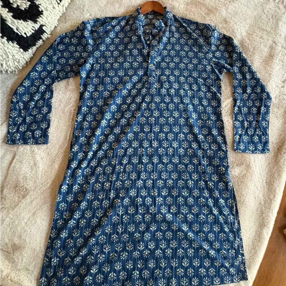 Blue Printed Men's Kurta